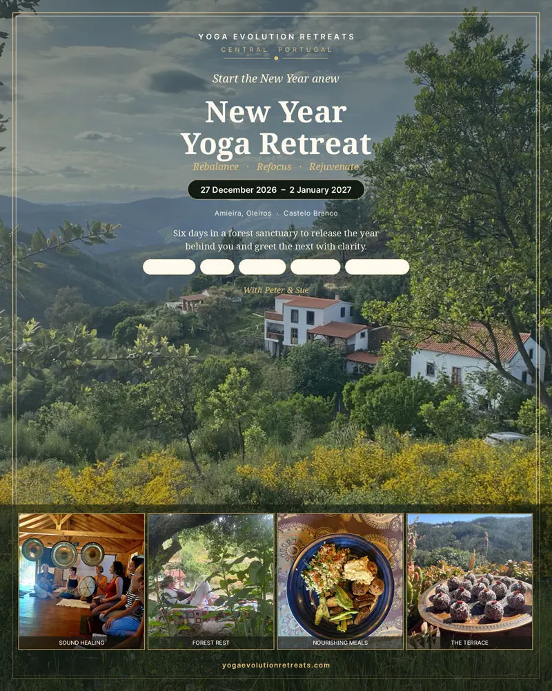 this is an image of our december yoga retreat in portugal showing the building and vegetarian food